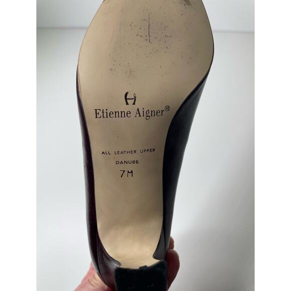 Etienne Aigner Danube Leather Slip On Mid Heel Dress Pumps Burgundy Womens Sz 7M - Picture 14 of 15